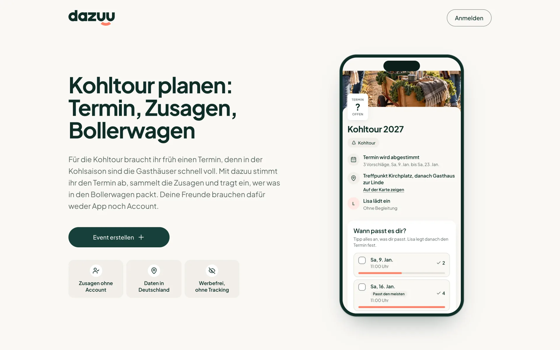 Ratgeberseite „Kohltour planen“ auf dazuu.de