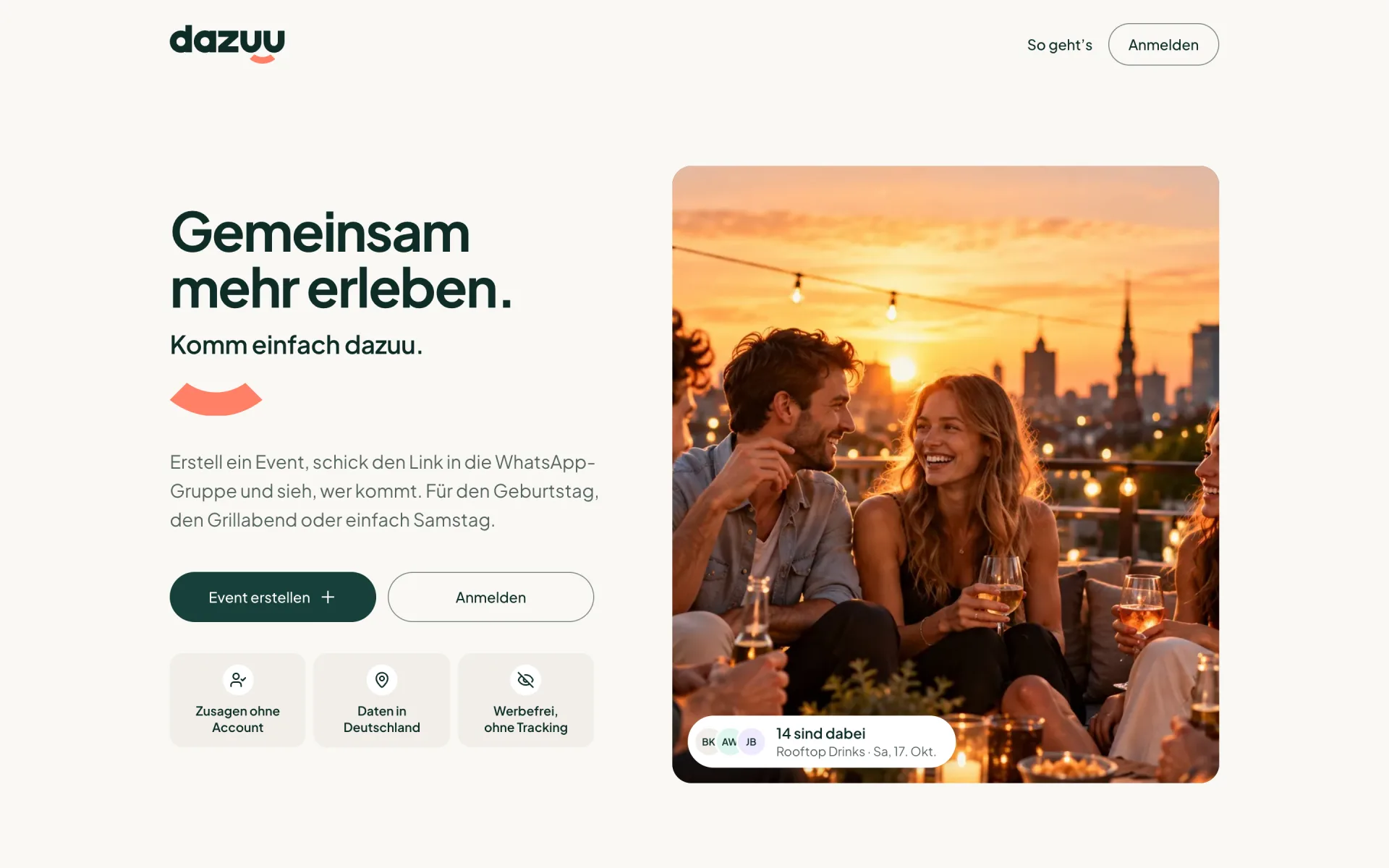 Die Startseite von dazuu.de im Browser