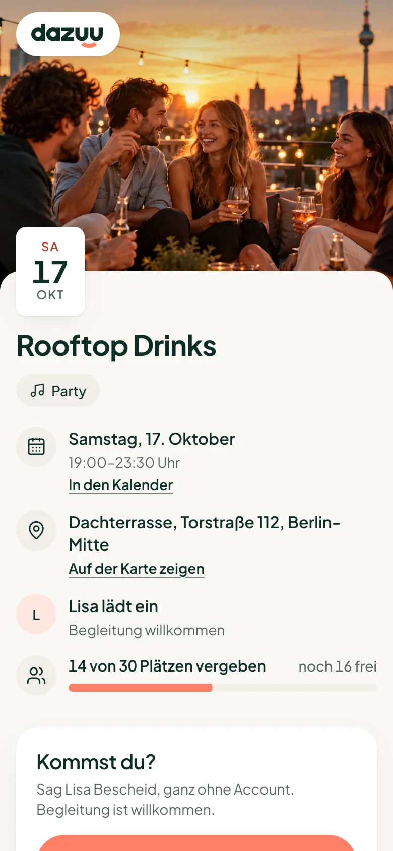 Die Einladung, wie Gäste sie im Browser sehen