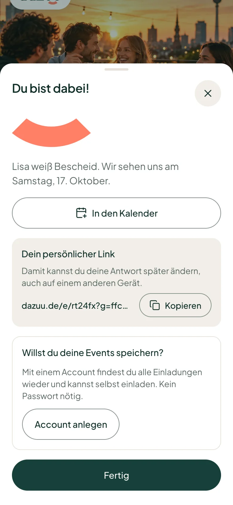 Bestätigung nach der Zusage, das Lächeln zeichnet sich